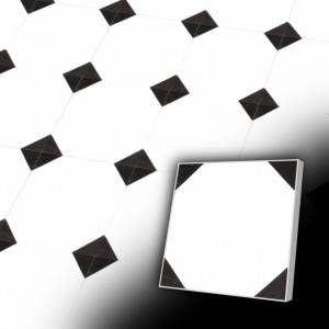 Zementfliese im klassischem Stil mit Achteckmuster in Schwarz-Weiß 20x20 cm - geeigent für Küchenzimmer